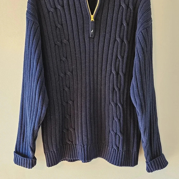 Nautica Cotton Cable Knit Classic Casual Sweatershirt Navy Blue Size Large. - Picture 7 of 10